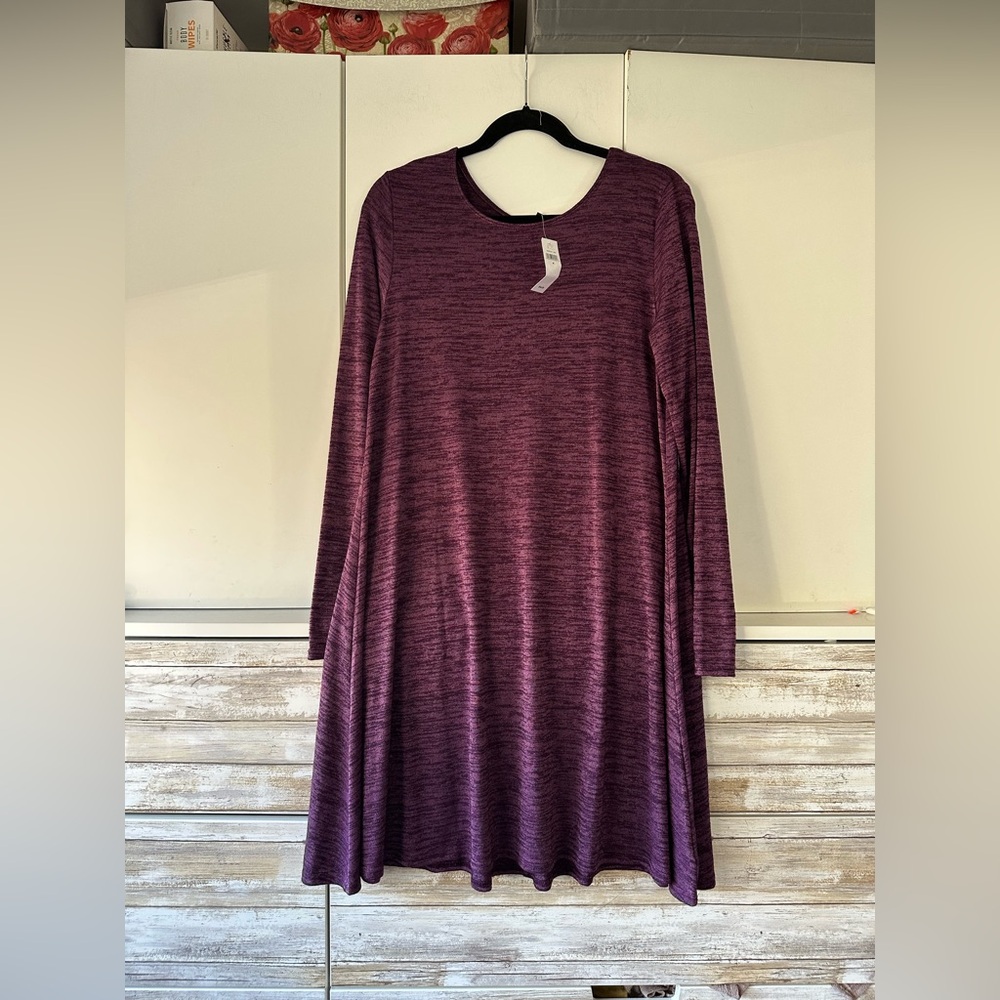 💜 Gap Purple Marled Knit Swing Dress Size M NWT